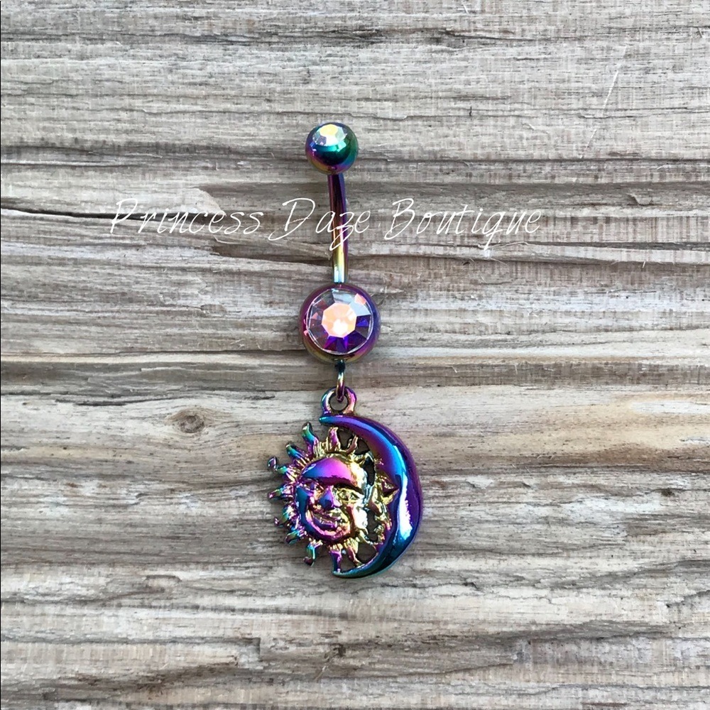 Rainbow Sun & Moon Belly Button Ring